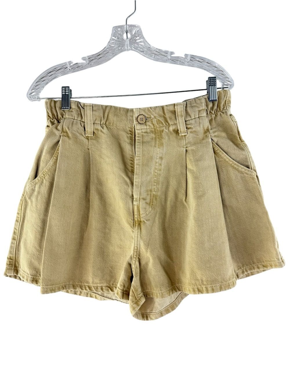 We The Free Clark Light Khaki A-Line Pleated Elastic Waist Denim Shorts